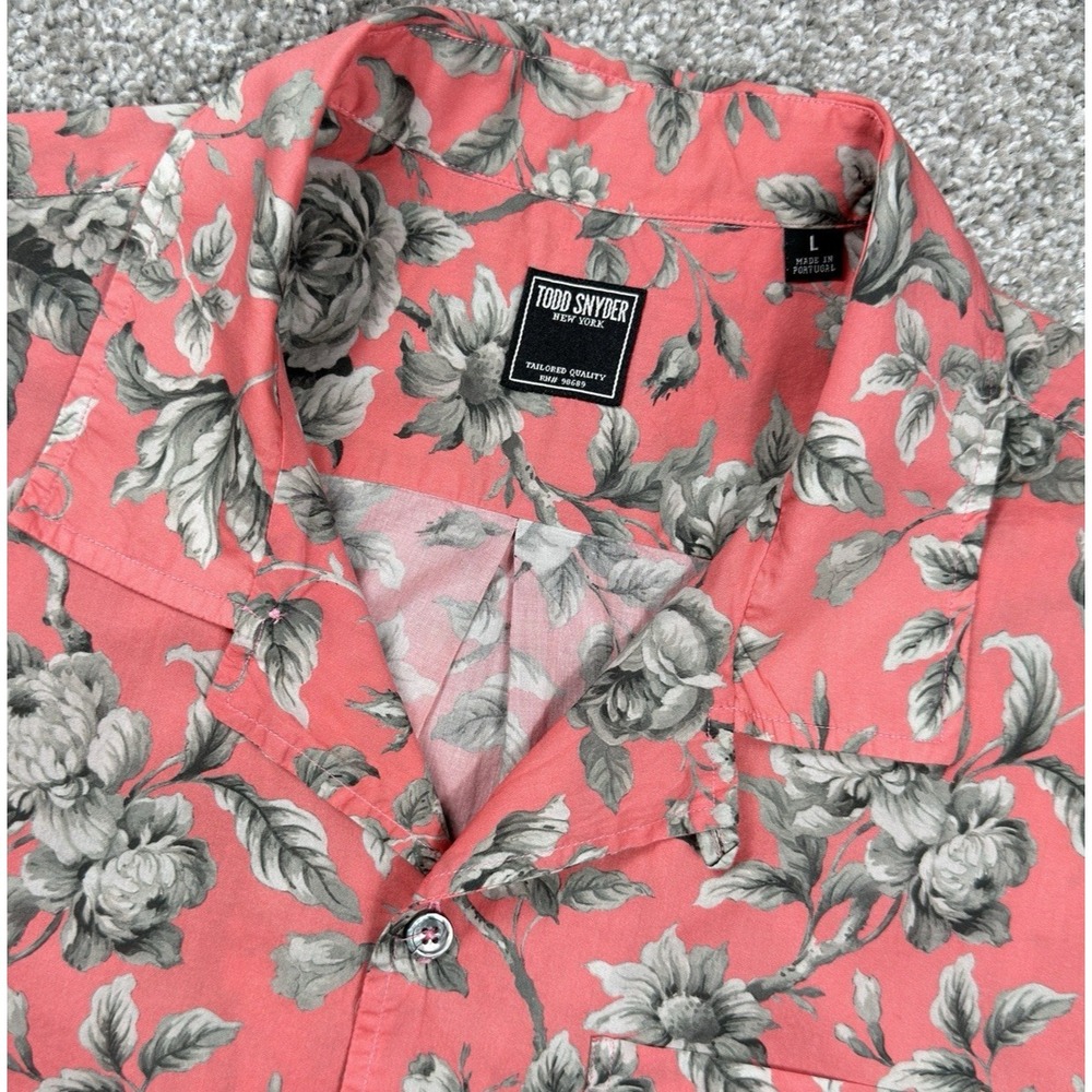 Todd Snyder Floral Camp Shirt Men L Pink Gray Cotton Portugal Casual Resort